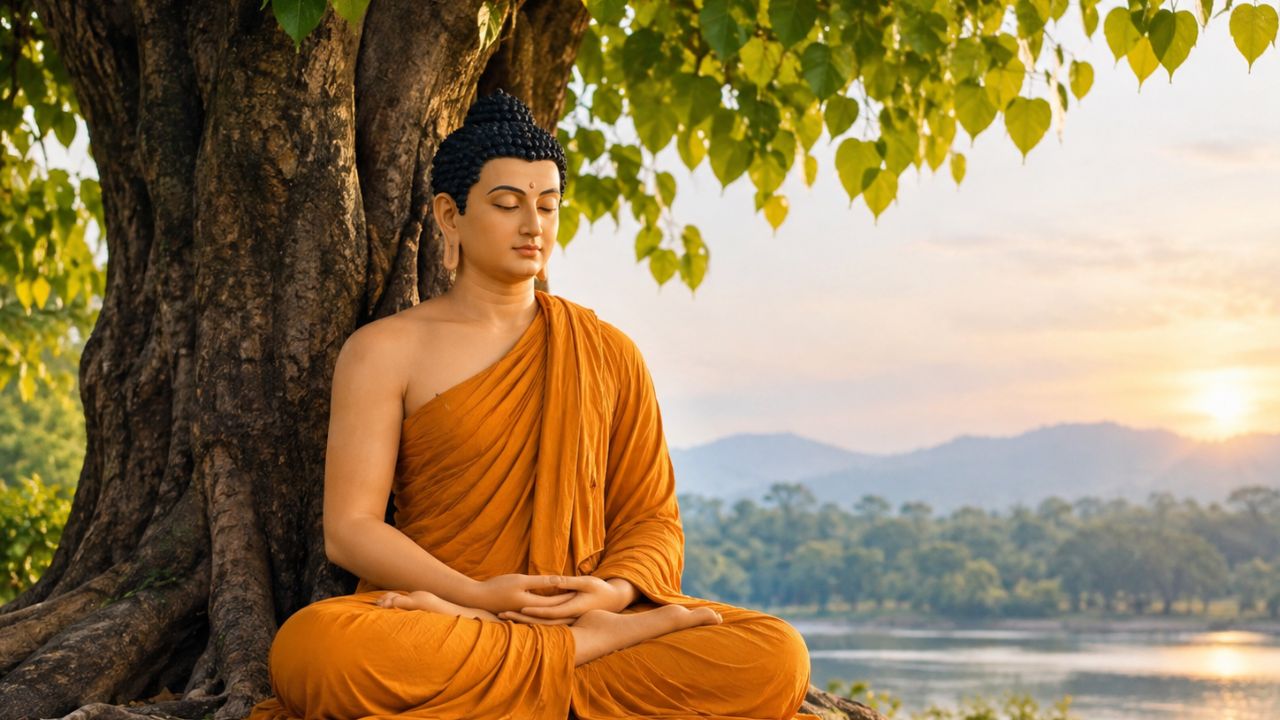 Siddhartha Gautama — Founder of Buddhism Meditating Under Bodhi Tree