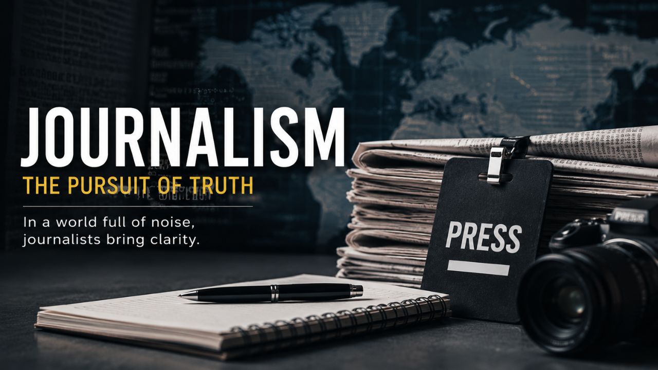 A journalist and newspaper reporter working at a newsroom desk reviewing stories
