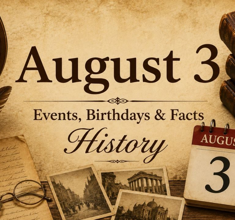 August 3 historical events calendar showing Columbus voyage and key milestones